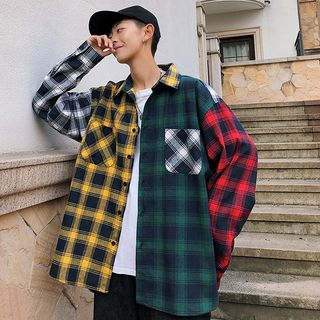 Deepwood-Plaid Panel Shirt Jacket