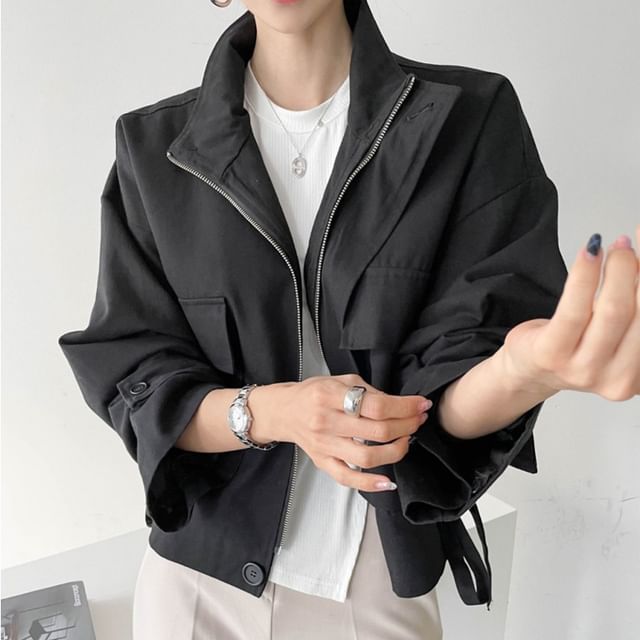 Maisee-Plain Zip Jacket