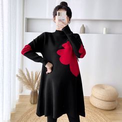Korsicha - Maternity Mock-Neck Print Mini Sweater Dress