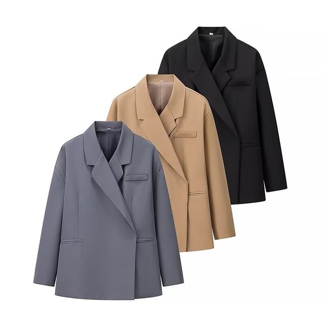 Asiris-Notch Lapel Plain Concealed Button Wrap Blazer