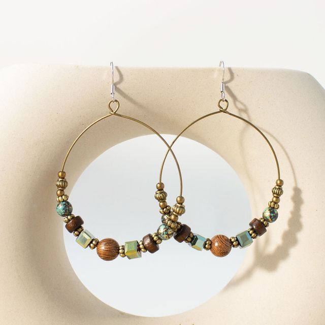 Joodii-Beaded Hoop Drop Earring Clip-On Earring
