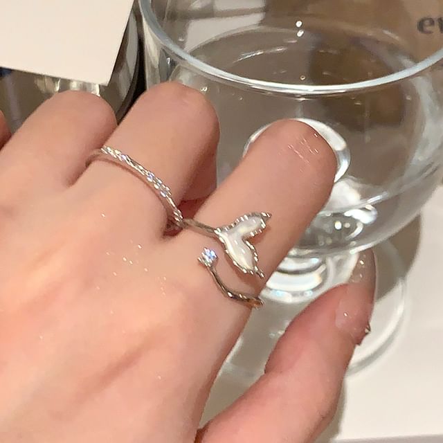 Sharkkira - Mermaid Tail Alloy Open Ring / Rhinestone Alloy Open Ring ...