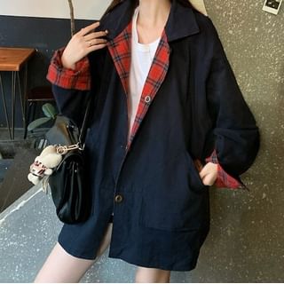 Trendycas-Plaid Two Way Oversized Jacket