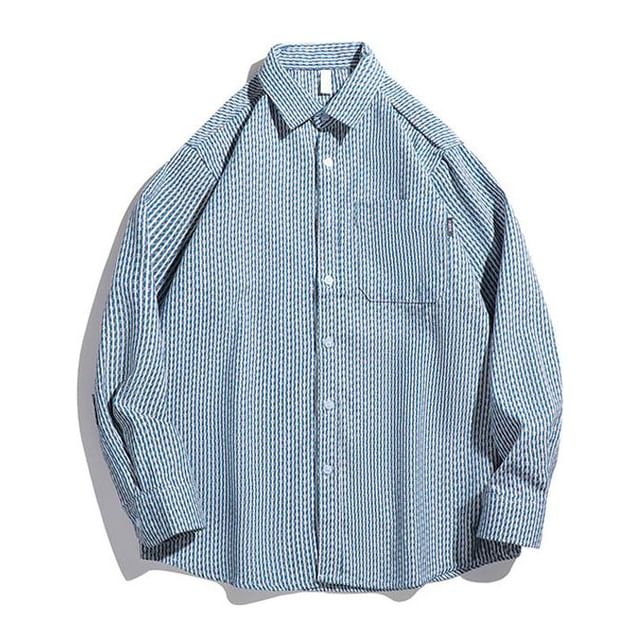 Yelmenor-Long Sleeve Collared Striped Button Up Shirt