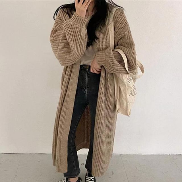 Everose-Plain Midi Open Front Cardigan