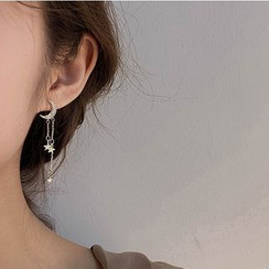 Taimi - Non-matching Alloy Moon & Star Fringed Earrings Taimi - Non-matching Alloy Moon & Star Fringed Earrings