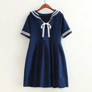 Nycto - Short-Sleeve Pleated Sailor Dress | YesStyle