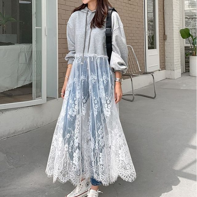 Juanita - Lace Paneled Midi Hoodie Dress | YesStyle Juanita - Lace Paneled Midi Hoodie Dress | YesStyle