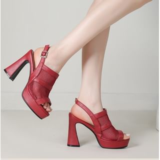 Cinnabelle-Platform Slingback Panel Mesh Block Heel Sandals
