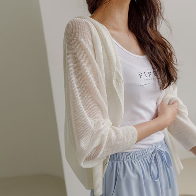 JUSTONE - Hooded Sheer Knit Cardigan | YesStyle