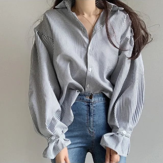 Tulstrix-Puff-Sleeve Striped Oversized Shirt