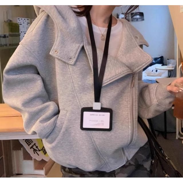 Trendycas-Plain Zip-Up Hoodie