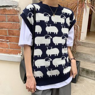 Sheep Print Knit Vest / Sweater