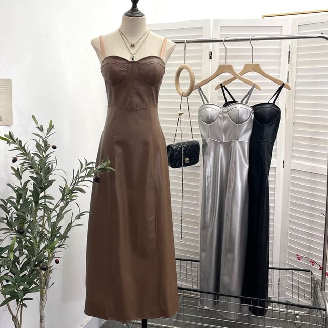 faux leather strappy dress FORE Faux Leather Strap Dress