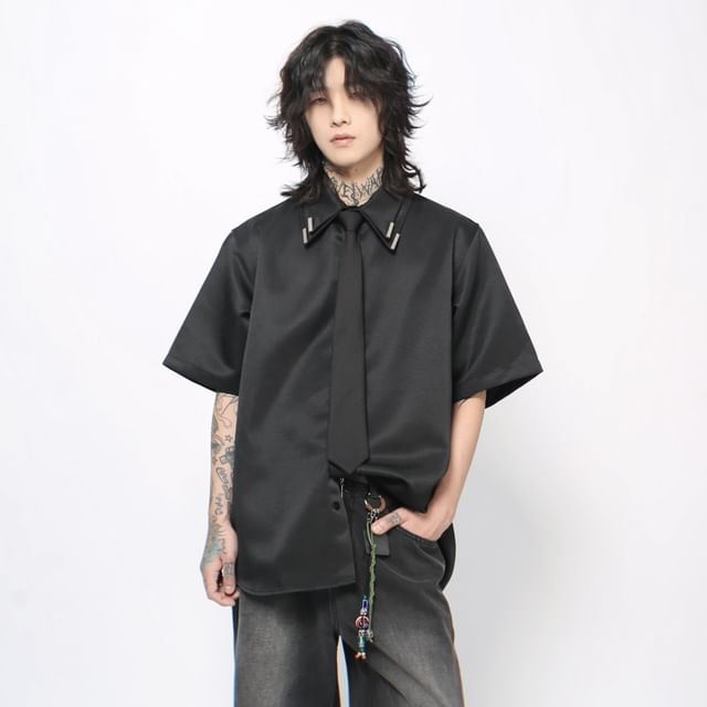 Derbundy-Elbow-Sleeve Plain Shirt