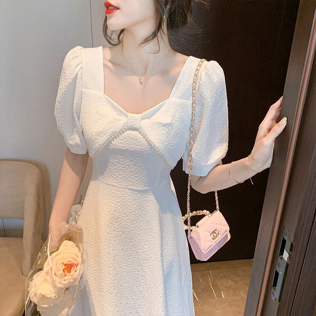 Sancus - Square-Neck Short-Sleeve Dress | YesStyle