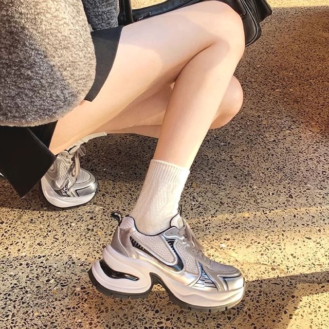 FRAISO-Striped Lace-Up Platform Sneakers
