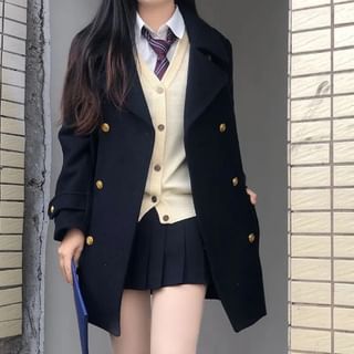 Yako-Double Breasted Plain Coat