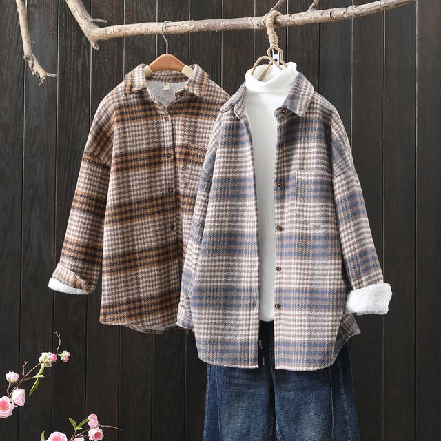 Mori Girls - Plaid Fleece-Lined Shirt 