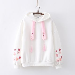 Kawaii Fairyland - Cherry Blossom Print Fleece Lined Tassel Hoodie | YesStyle