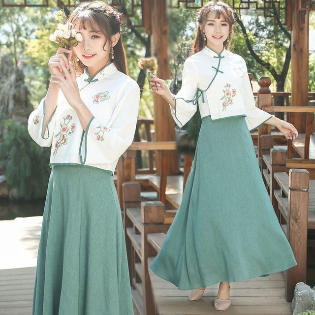 Chiffon Soda - Set: Embroidered Hanfu Top + Dress | YesStyle