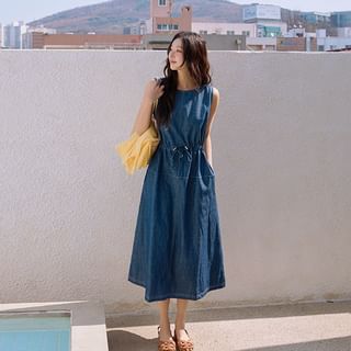 Drawcord Chambray Long Tank Dress