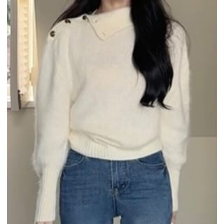 Dreamkura-Turtleneck Plain Button Sweater