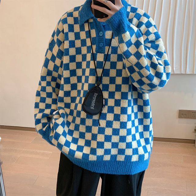Zentrus - Checkered Polo Sweater | YesStyle