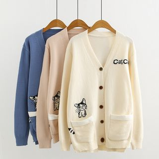 cat print cardigan