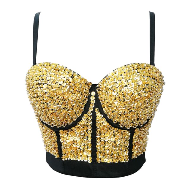 Doowex-Sequin Beaded Bustier Top