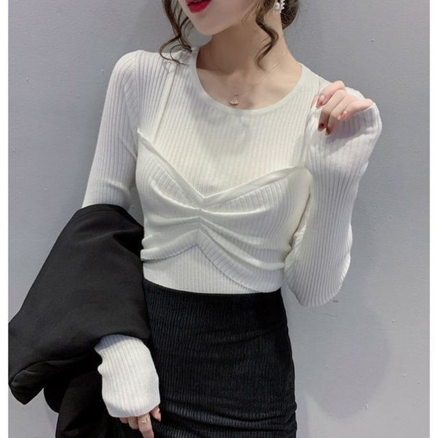 Everose-Long-Sleeve Mock Two-Piece T-Shirt