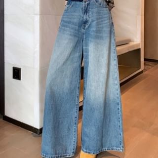 Beem-High Rise Washed Wide Leg Jeans