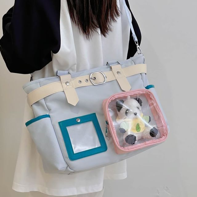 HOVERUP-PVC Panel Buckled Nylon Crossbody Tote Bag