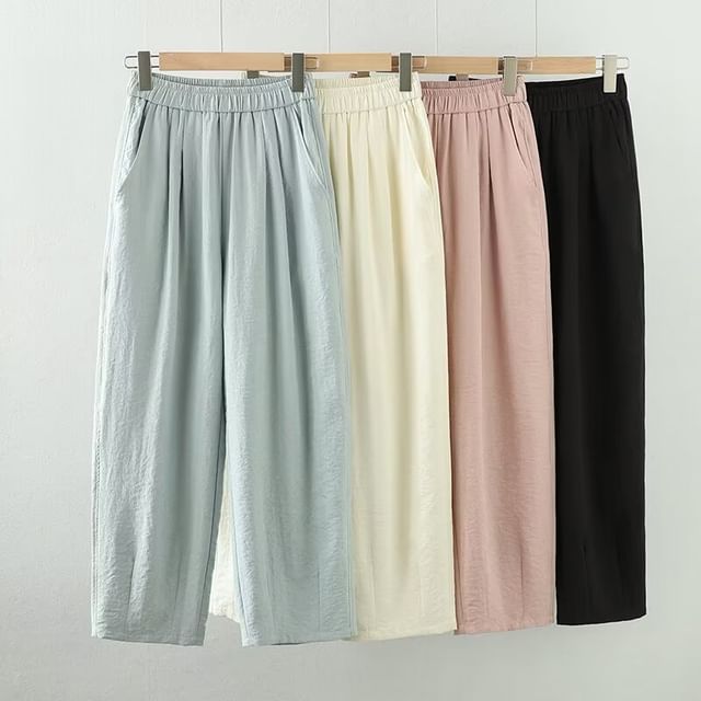 PANDAGO-High Rise Plain Cropped Wide Leg Pants