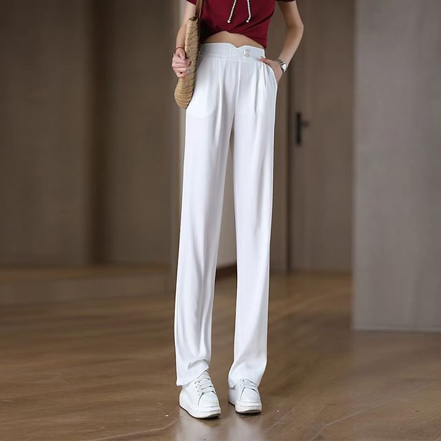 Everose-High Rise Plain Straight Leg Pants