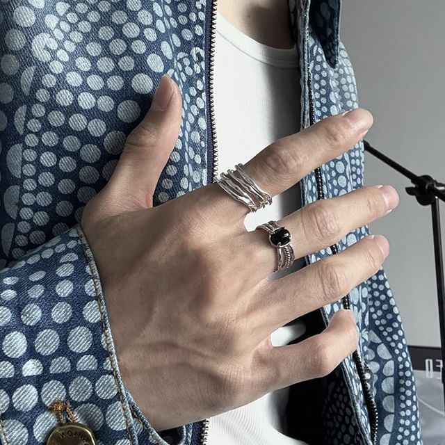 Kopesh-Agate Layered Sterling Silver Open Ring