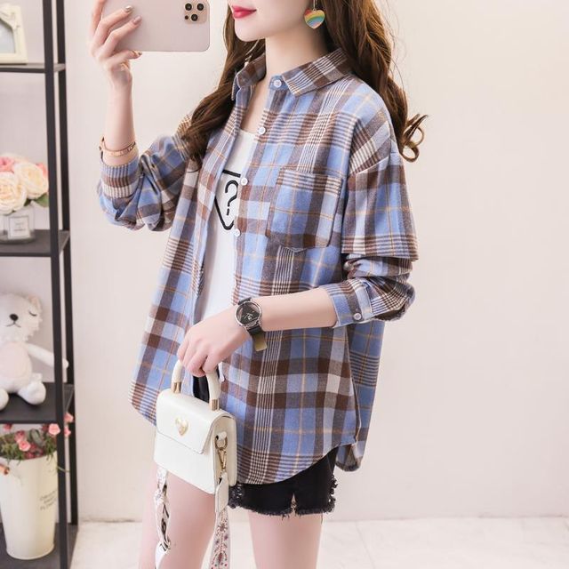 Sienne-Plaid Pocket Detail Shirt