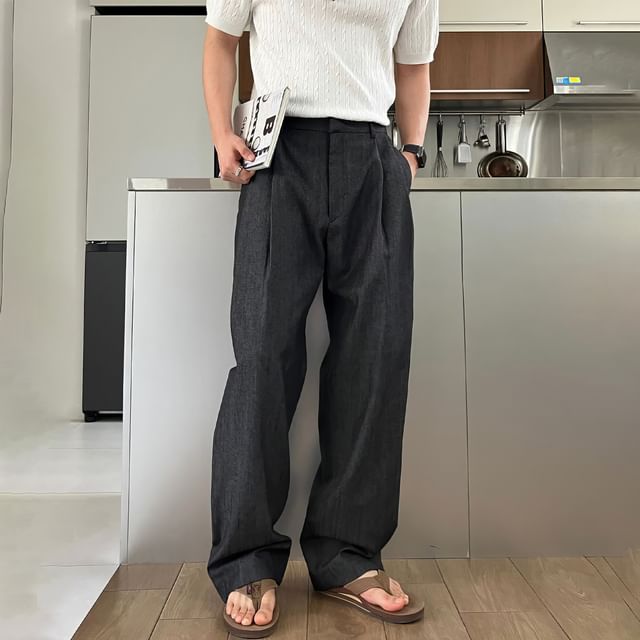 Okwano-Mid Rise Pleated Straight Leg Pants