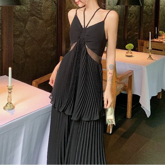 strapless open back dress Slim Pleated Maxi Dress