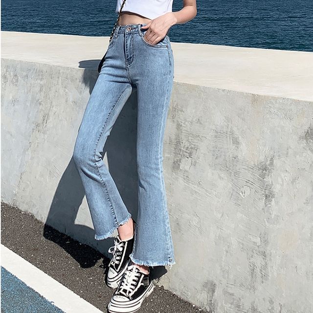 Everose-High Waist Cropped Flared Jeans