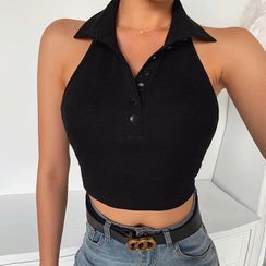 Femme Cradle - Collared Cropped Halter Top Femme Cradle - Collared Cropped Halter Top
