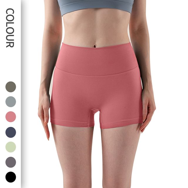Lexama-Mid Rise Plain Biker Shorts