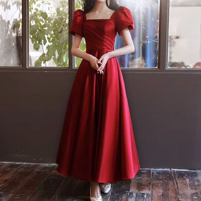 green emerald velvet dress Wholesale Evening Gowns Shiny Long Sleeve Empire Waist Floor Length