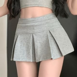 Yako-High Waist Plain Pleated Mini A-Line Skirt