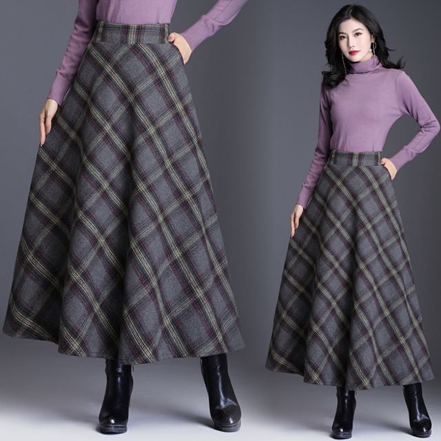 Lewwe-Plaid Maxi A-Line Skirt