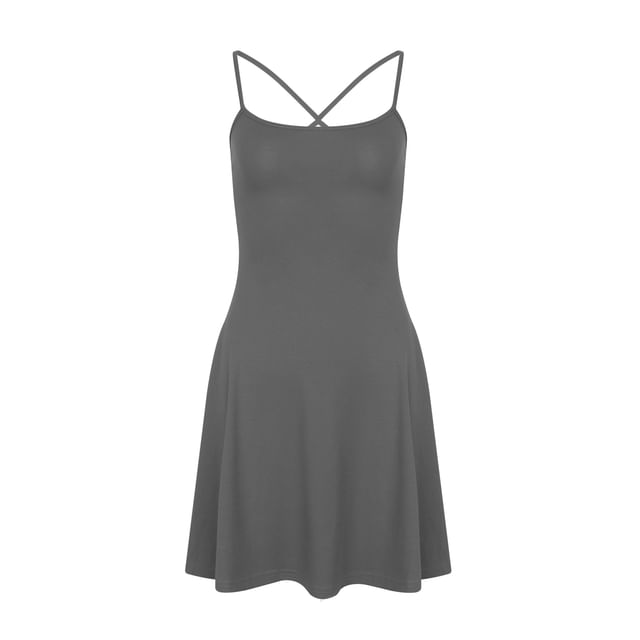 Colada-Spaghetti Strap Plain Mini A-Line Dress
