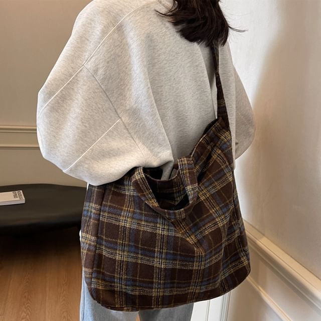 Melois-Plaid Crossbody Tote Bag