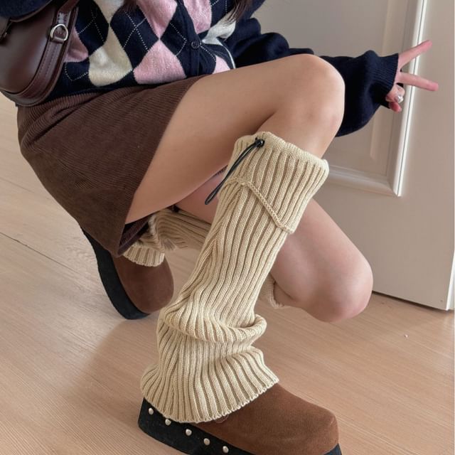 Mimiyu-Plain Ribbed Knit Leg Warmers