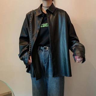 palajana - Faux Leather Shirt Jacket | YesStyle