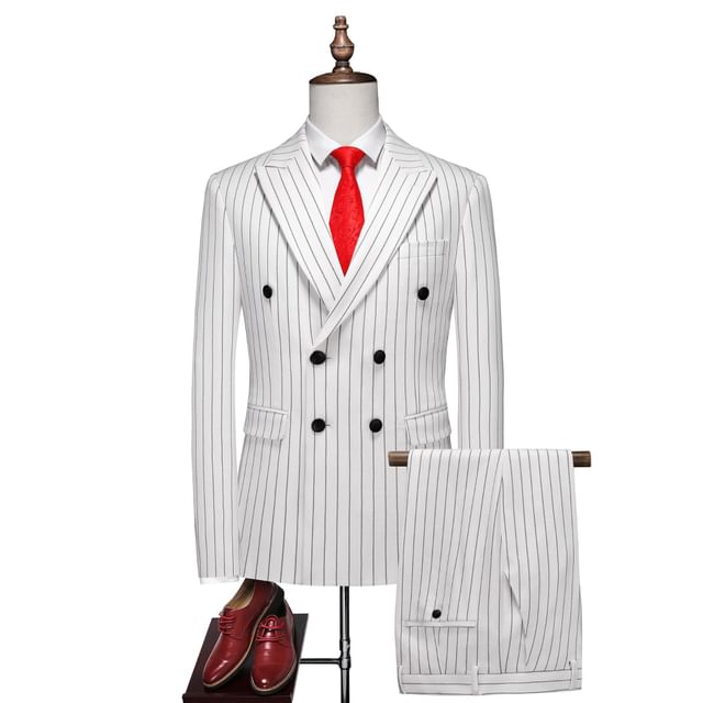 Sheck-Set Double Breasted Striped Blazer Dress Pants